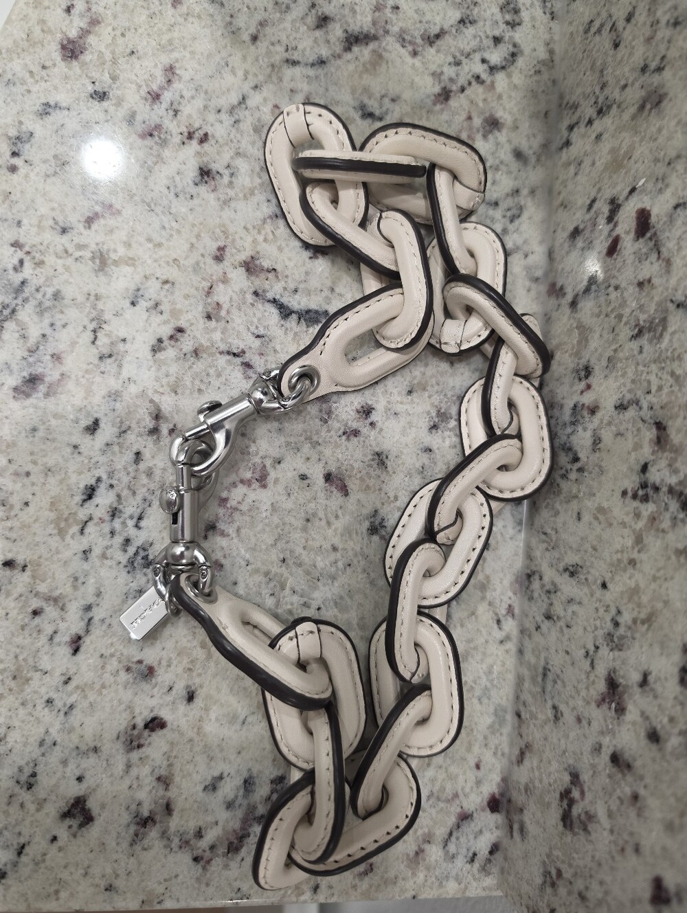 Coach White Chalk/Silver Short Leather Wrapped Chain Strap - Picture 2 of 4
